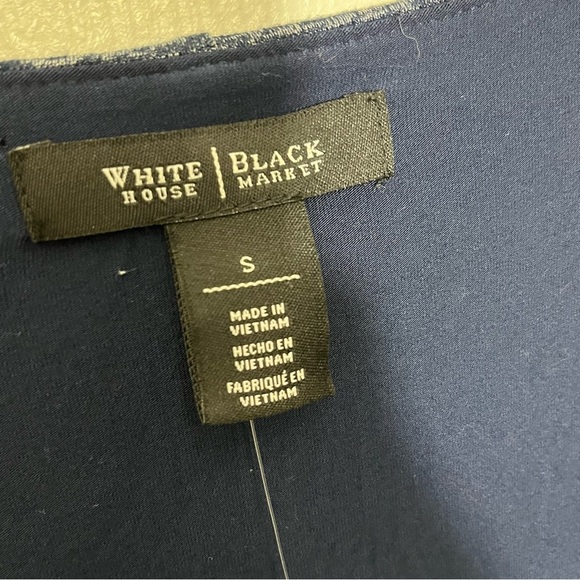 NWT WHITE HOUSE BLACK MARKET Heather Blue Navy Long Sleeve Cowl Neck Top | small - Picture 3 of 8